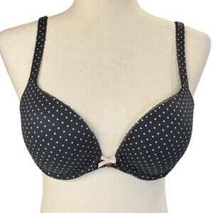 Victoria Secrets Smooth Picot Trim Push-Up Bra~Size 34D~Black White Dot L12 29